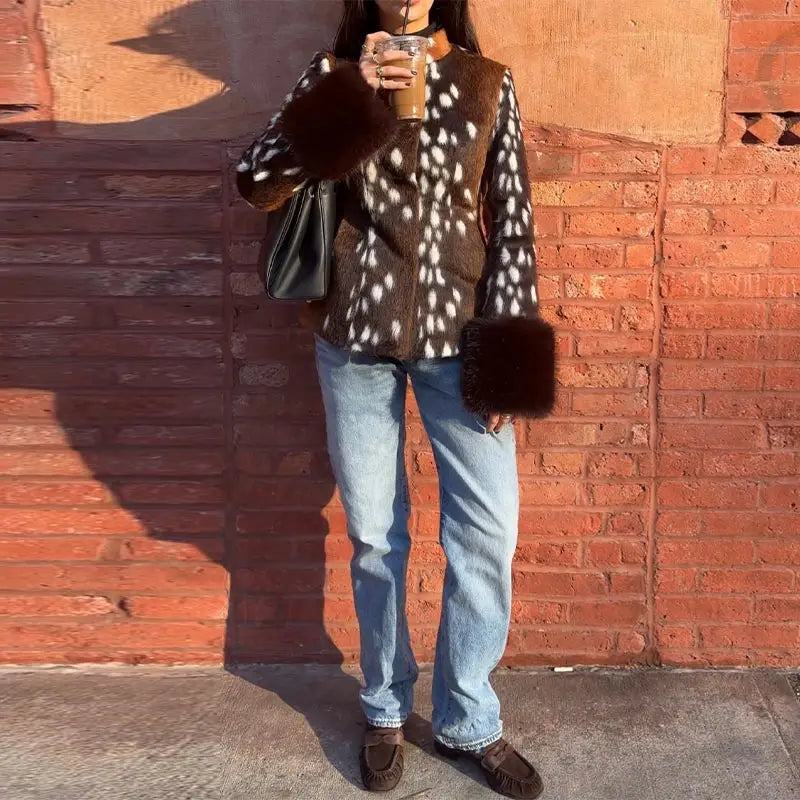 Spring Thin Fur Women's Coat Fashion Leopard Print Full Sleeve Female Jackets 2026 Spring Street New Single Breasted Lady Coats