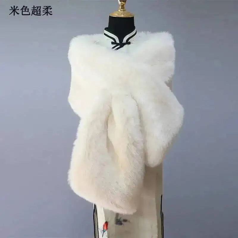 32 Colors 165*30cm Women Luxury Warm Faux Fox Fur Shawl Winter Ladies Plush Scarf Wraps Cloak Coat Wedding Long Cape Scarves