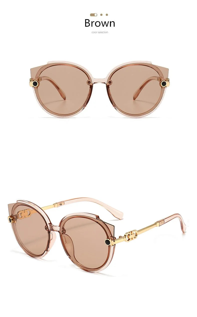 Óculos de sol redondos femininos, óculos de sol estilo olho de gato de marca de luxo, óculos vintage masculinos, óculos pretos, proteção UV400