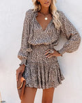 Fashion Colorful Floral Printed Party Dress 2023 Women Spring Summer Elegant V-Neck Drawstring Ruffle Miniskirt Casual Robe
