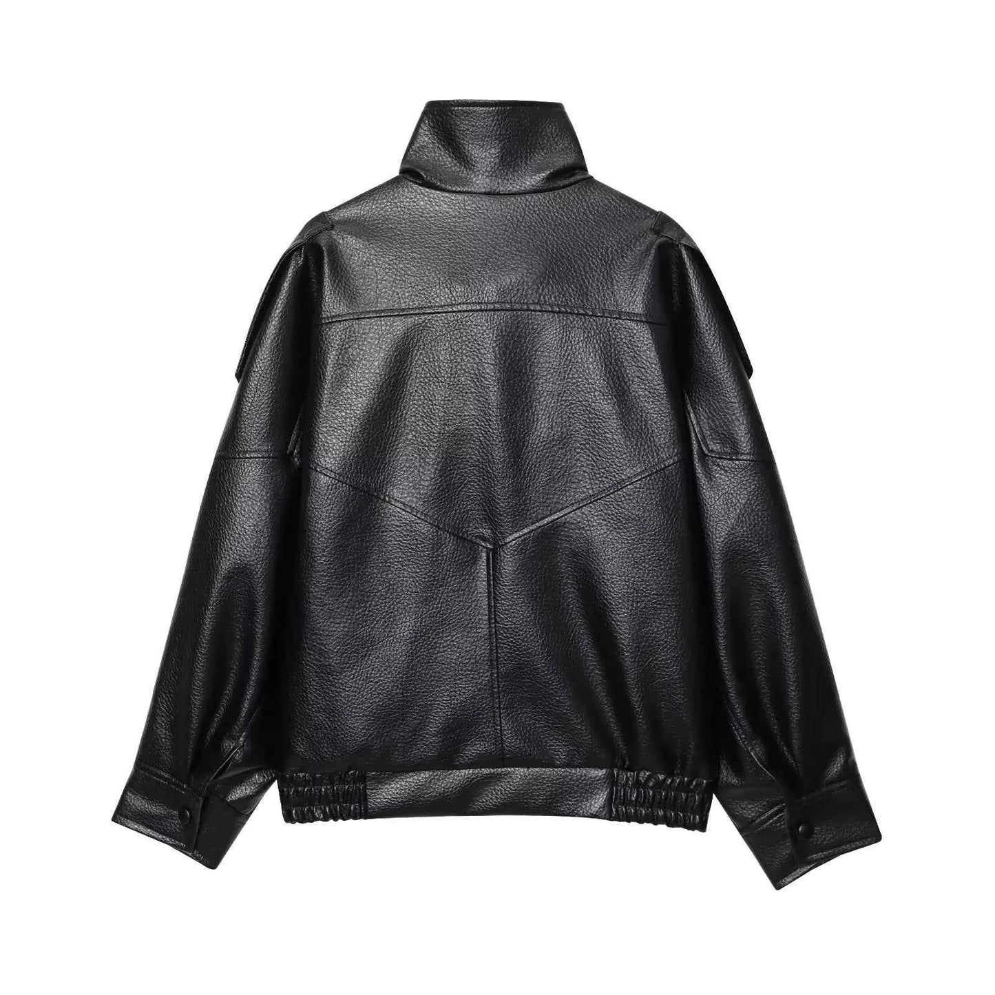 TFMLN Chic Black Faux Leather Jackets Women Long Sleeve Buttons Elastic Oversized Coats Fashion 2025 Autumn Winter Streetwear