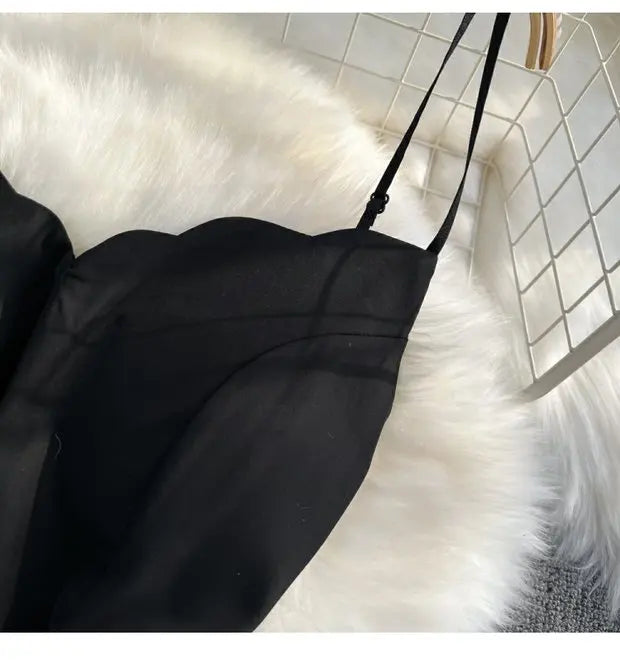 Elegant V-Neck Strap Dress Casual High Waist Slimming One-Piece Wide Leg Pants Long Loose Fitting Women's Online Exclusive