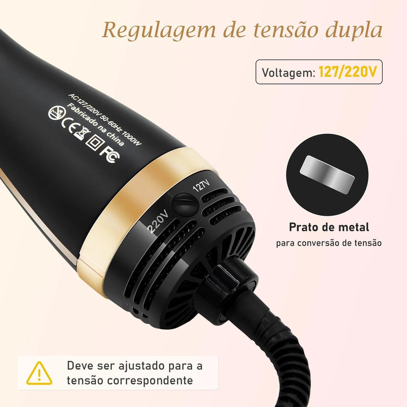 Escova Secadora, Escova Modeladora, 127V，Alisadora，127/220v Ajustáve Rosapenteado para mulheres,pente de aquecimento 3 em 1 - CRAVO ROSE