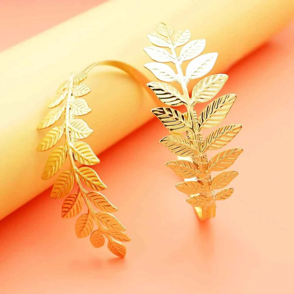 FTCY Metal Leaf Upper Arm Bracelet for Women Greek Roman Style Women's Armband Upper Arm Cuff Gold Color Jewelry Gift