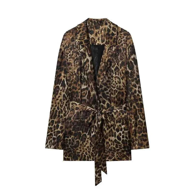 MUJER Leopard Print Blazers Woman Outfit Straight Leg Pants Sets for Women 2 Pieces Jacquard Office Blazer Women's Trouser Suit