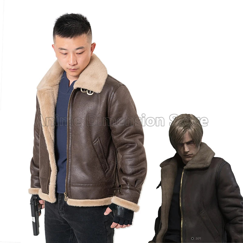 Game Biohazard Resident Remake Leon Scott Kennedy Cosplay Costumes Faux Leather Jacket Role Play Coat For Man