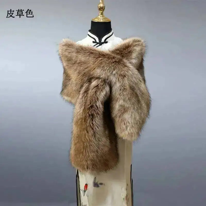 32 Colors 165*30cm Women Luxury Warm Faux Fox Fur Shawl Winter Ladies Plush Scarf Wraps Cloak Coat Wedding Long Cape Scarves