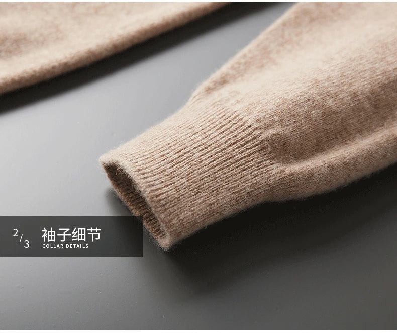 100% Pure Wool Cashmere Sweater Men's Half Turtleneck Pullover Casual Fashion Thickening Top Knitting Sweater