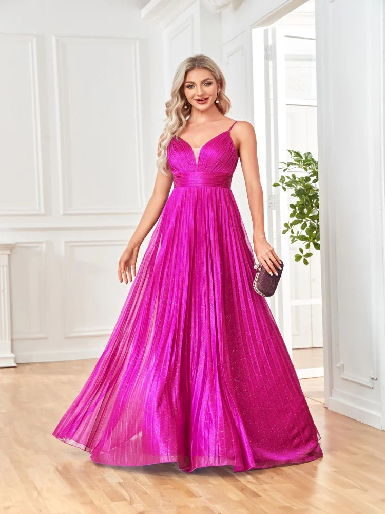 Elegant A-line Evening Dresses Luxury Floor Lenght Backless Formal Deep V-neck Women Caicktail Wedding Party Gowns