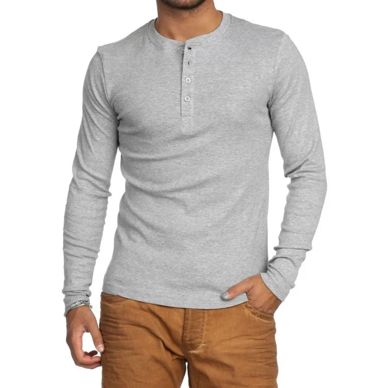 HENLEY Classic Slim Fit Long Sleeve Round GREY Shirt