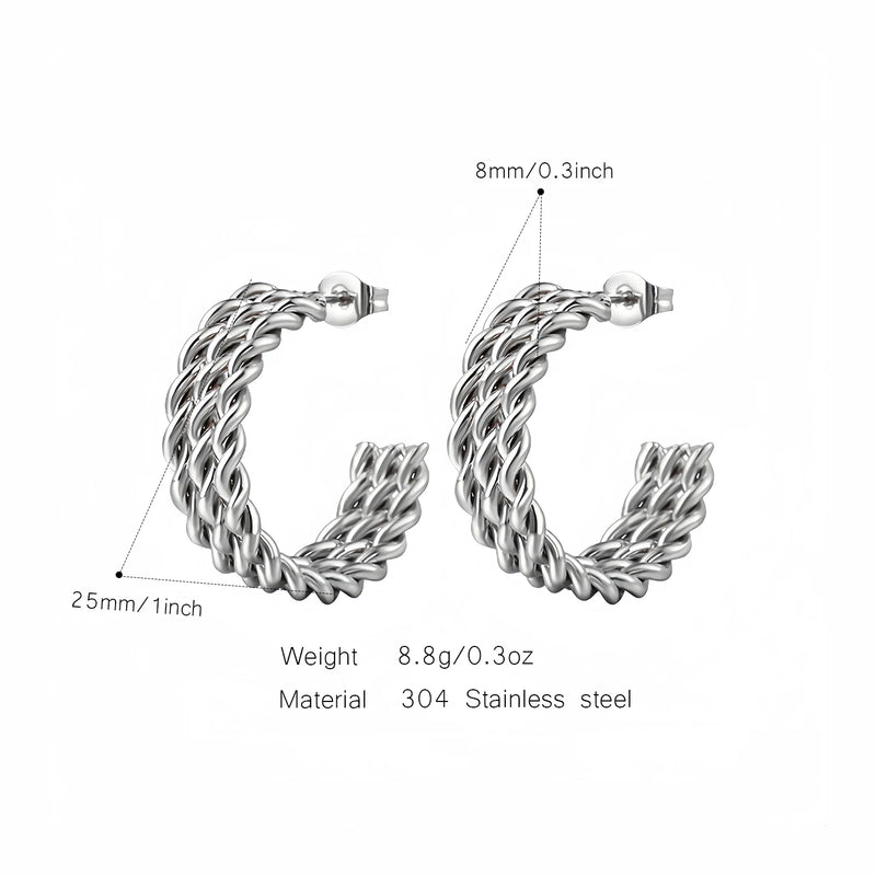 Three Layer J-shaped Stainless Steel Earrings for Woman Simple Design Style Jewelry To Showcase Personality