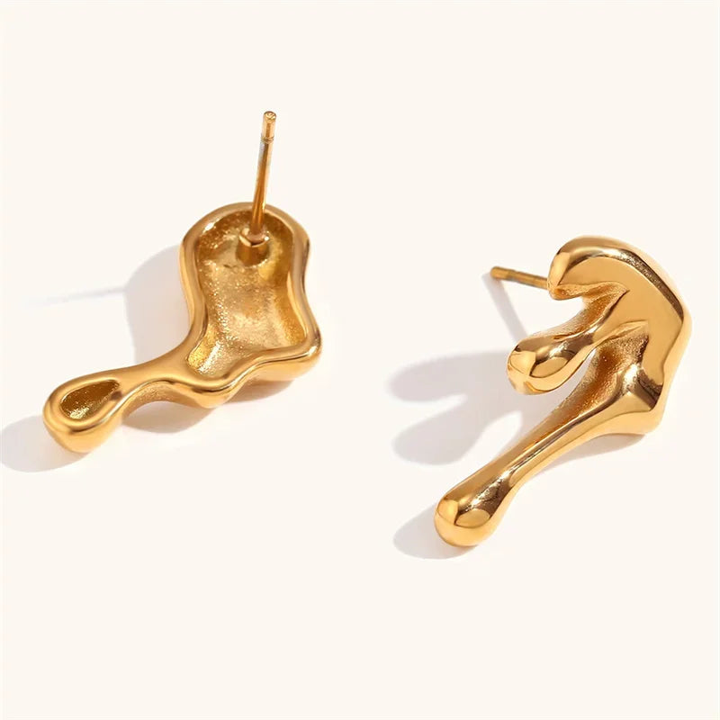 Creative Metal Irregular Water Drops Stud Earrings for Women Vintage Gold Color Geometric Long Earrings Jewelry Gifts