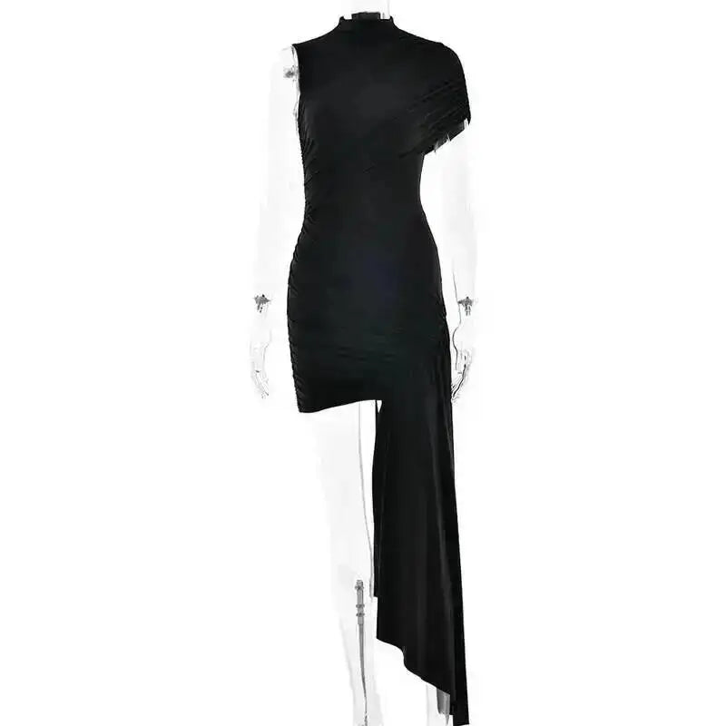Balitops Summer Draped Ruched Sexy Mini Dress Women 2025 New Irregular High Waist Slim Fit Dress Female Elegant Club Tank Dress