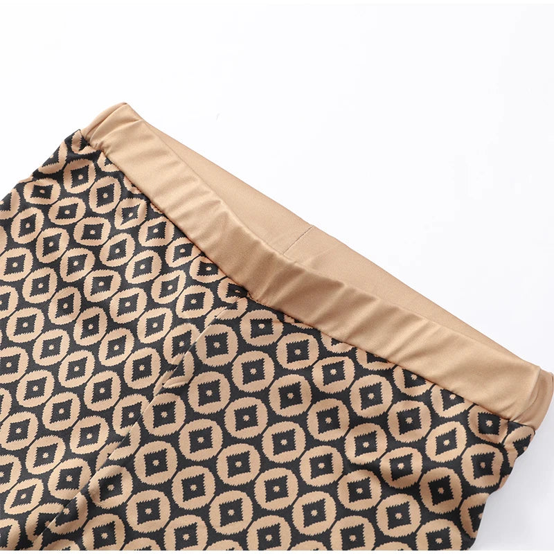 Conjunto de calças femininas elásticas, elegantes, com estampa slim fit, gola redonda, manga comprida, top curto, 2025, novas roupas femininas para primavera
