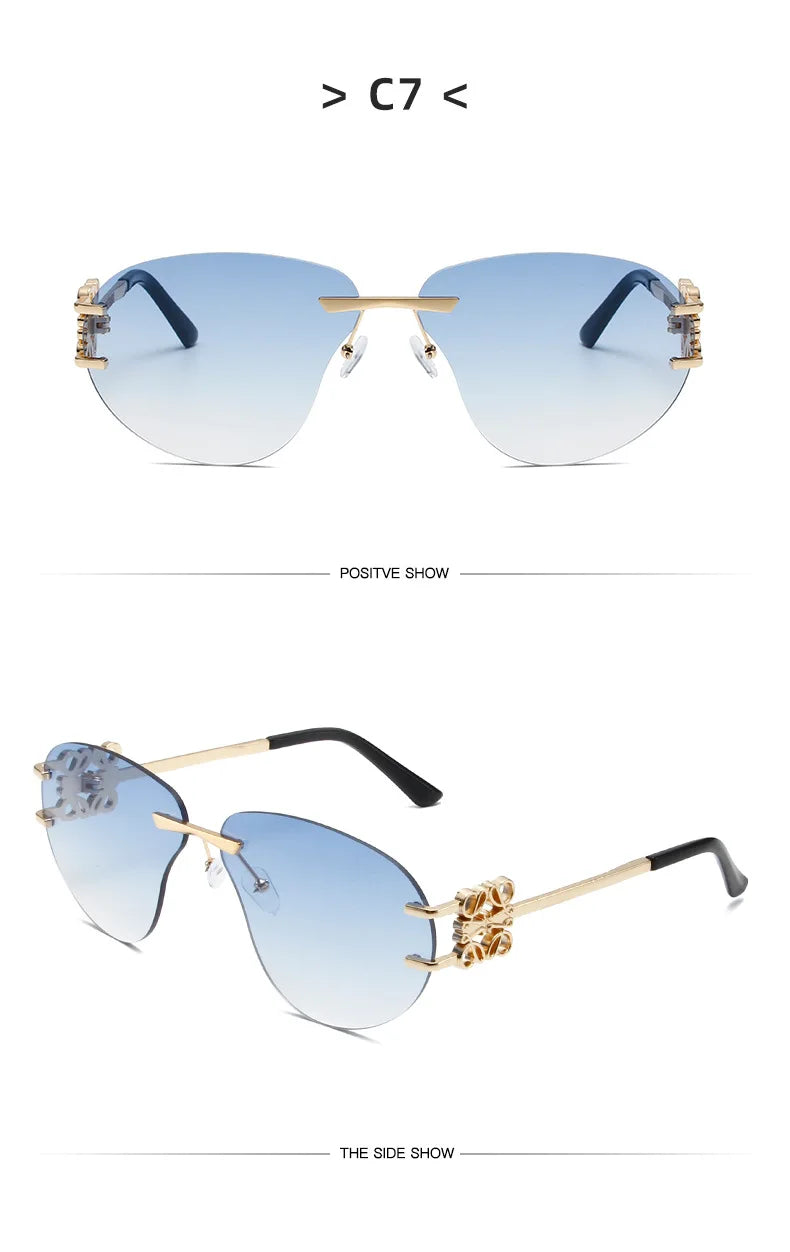 Special-shaped Oversized Rimless Sunglasses Women Brand Designer Shades Eyewear Pilot Sun Glasses Female UV400 Oculos De Sol