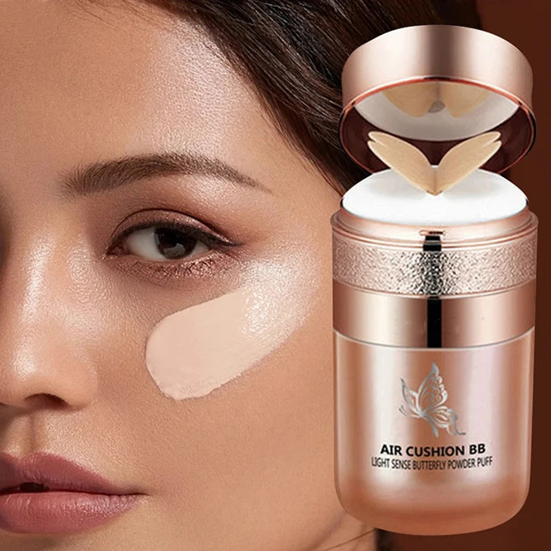 Air Cushion BB Cream Borboleta Pó Puff Base Hidratante Corretivo Clareador Controle de Oleosidade Maquiagem À Prova D'água Cosméticos