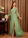 Mgiacy V-neck gauze applique slit elegant Evening gown Ball dress Party dress Bridesmaid dress - CRAVO ROSE