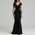 Vestidos femininos Mia Muse para todas as estações, festa, elegante, cor sólida, manga curta, decote profundo, maxi trompete