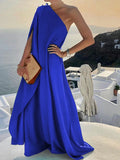 Women Sexy Off Shoulder Boho Long Dress Elegant One Shoulder Loose Party Dress 2022 Summer Fashion Button Solid Beach Maxi Dress
