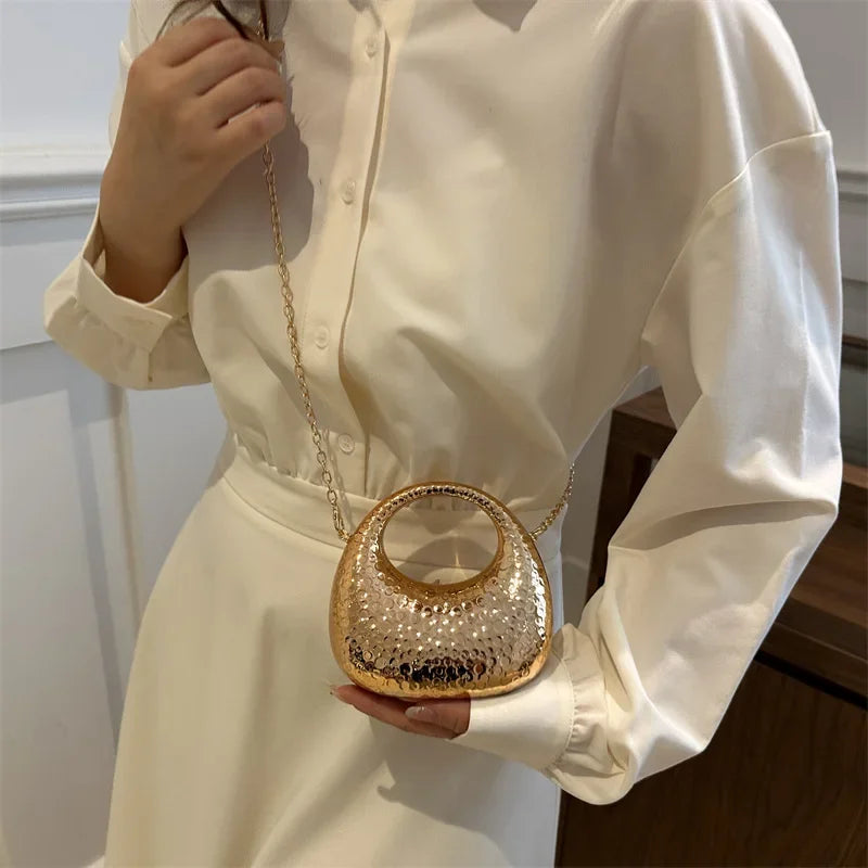 New Gold Silver Fashion Acrylic Moon Women's Handbags Luxury Ladies Clutch Bags Dinner Bag with chain 2024