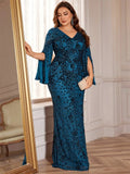 Lucyinlove Plus Size Luxury Gold Evening Dresses Women 2025 Long Sleeve Mermaid Formal Sequins Prom Wedding Party Cocktail Gowns