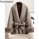 Camperas De Inverno de Cor Sólida Moda Cintura com Alça Outono e Inverno Novo Casaco de Lã Solto