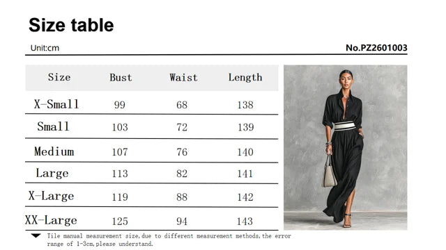 Women's Shirt Maxi Dress with Wide Striped Belt | Roll-Up Sleeve High Slit Elegant Casual Formal Outfit