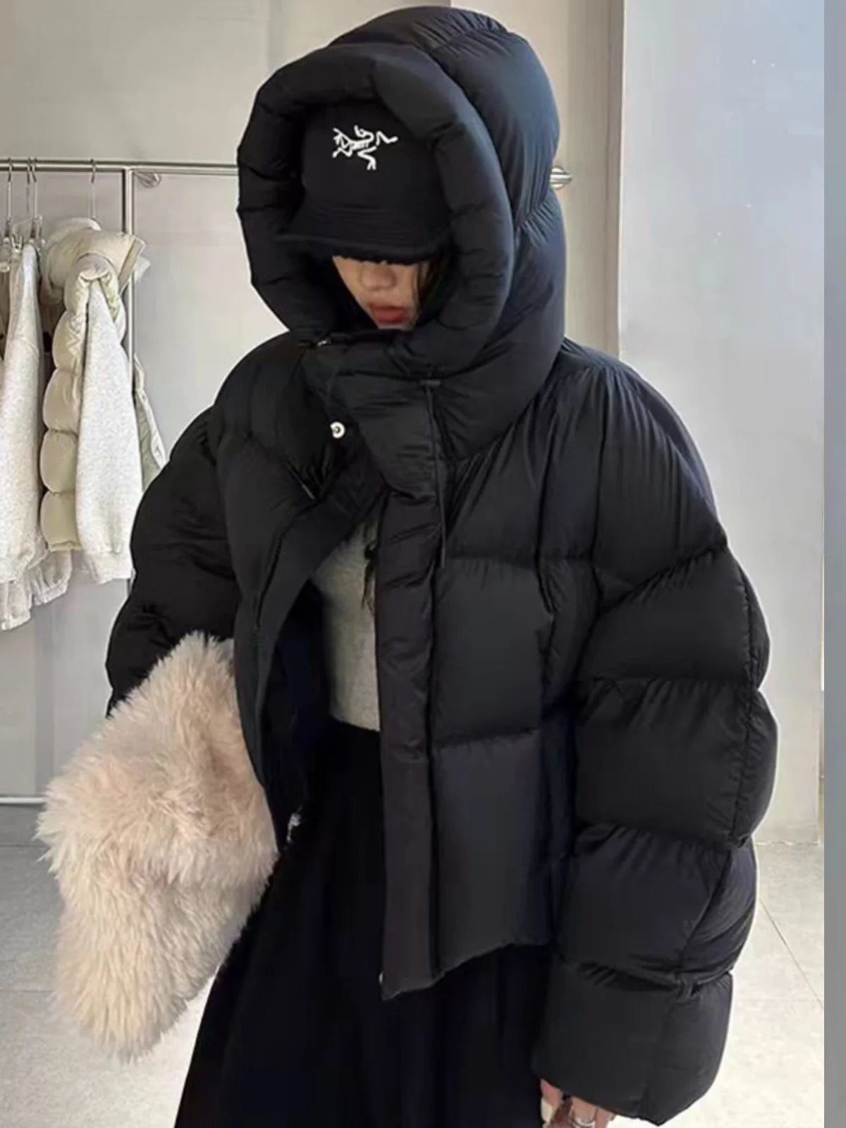 Sli ort Cotton Jaet Women's Winter Faion Bread Design Hooded American Sle Cact Size Ladies' Korean Version Coat