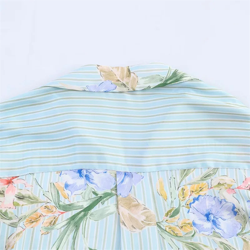 Women's Shirt 2026 Summer New Style Floral Print Long Sleeve Satin Textured Loose Shirt Beach Vacation Relaxed and Lazy