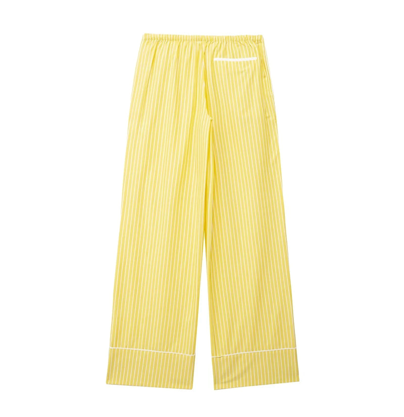 TRAFZA Blusa Listrada Amarela Feminina Calça Terno Camisa Solta Manga Longa Calças com Cordão