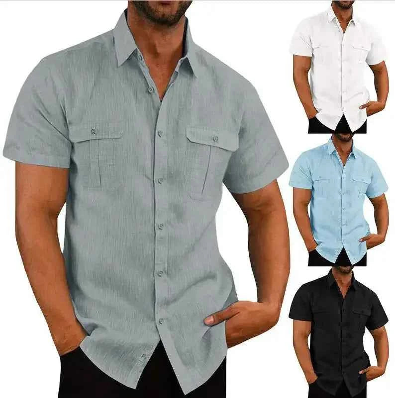 Cotton Linen Hot Sale Men Short-Sleeved Shirts Summer Solid Color Comfort Collar Casual Beach Style Plus SizeMale Shirts M-4XL