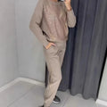Fashion Diamonds Patchwork Women's Suits Sport Drawstring Hooded Sweatshirt and Long Pants Sets 2025 Vestidos Leisure Sportswear