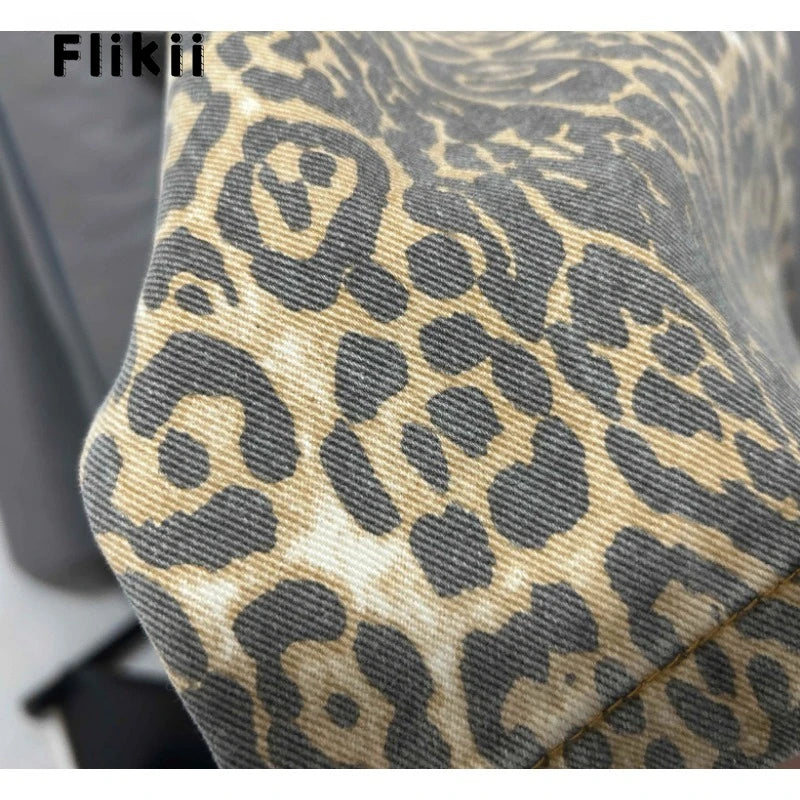 Calça jeans feminina americana retrô com estampa de leopardo, cintura alta, larga, casual, com bolsos, hip-hop, primavera/verão 2000, calça jeans pantera grande