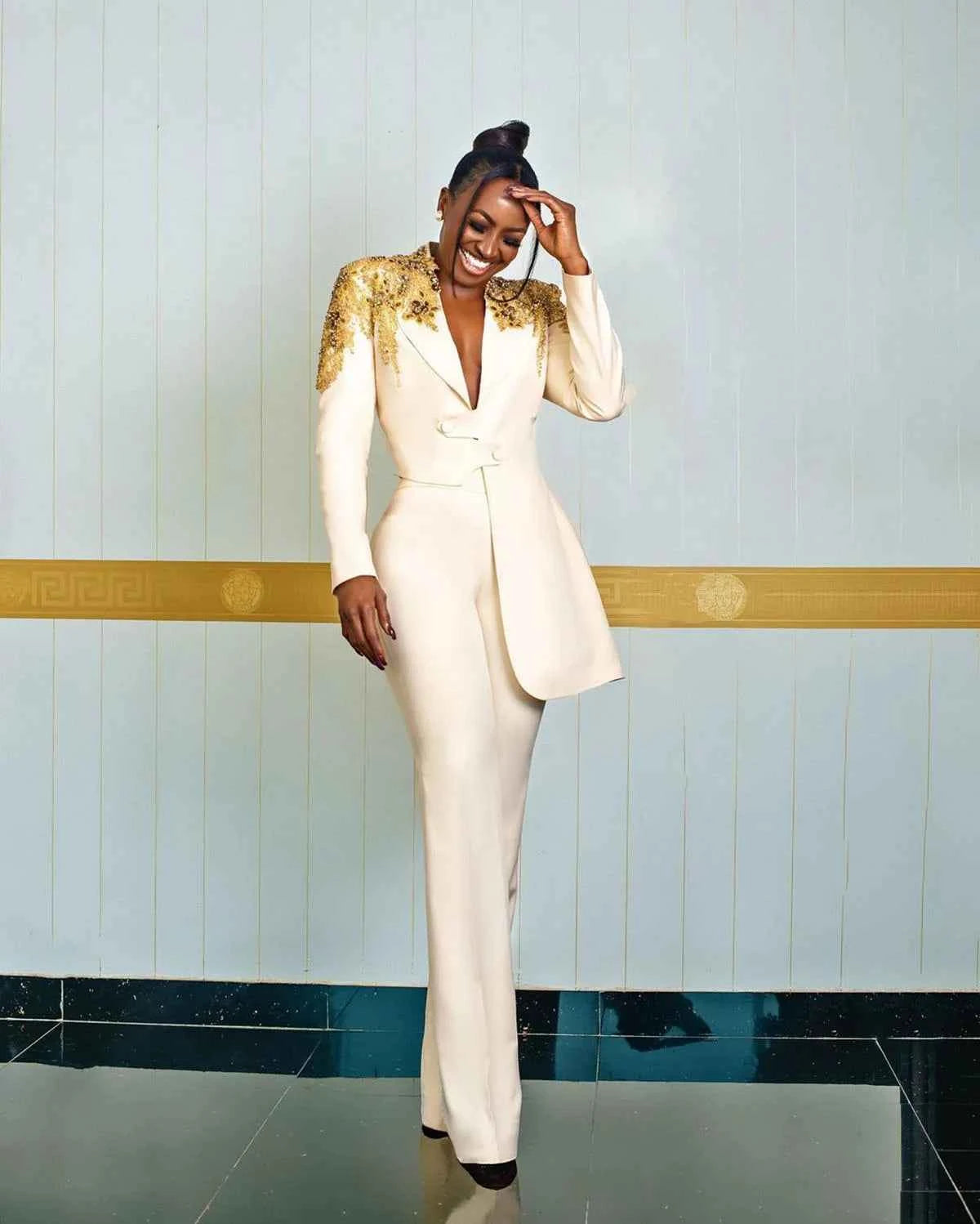 Golden Appliques Mother of the Bride Suits Women Ladies Formal Evening Party Work Plus Size Blazer Wear 2 Pieces