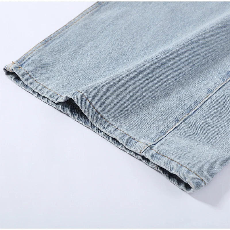Y2k Hot Fix Rhinestone Cutout Women's Jeans Summer Street Low-rise Wide Leg Loose Denim Pants Lady New Fashion Party Trousers