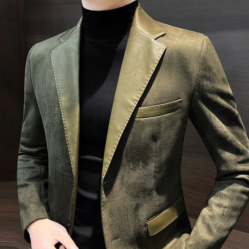 Jaqueta masculina de abotoamento único, nova, vintage, de grife de luxo, roupas de primavera de alta qualidade, ternos e blazers masculinos