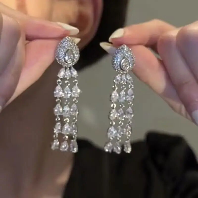 Fashion Luxury Geometric Dangle Drop Earrings for Women Wedding Party Jewelry Accessories Gorgeous Cubic Zirconia Bridal Brincos
