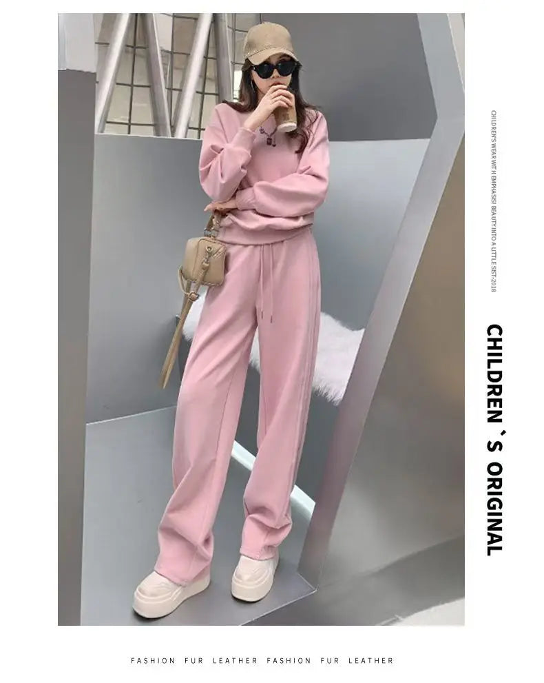 Loose Casual Fashion Sportswear Set for Women plus Size Autumn 2025 Trendy Sweatshirt Wide Leg Pants Two Piece Set