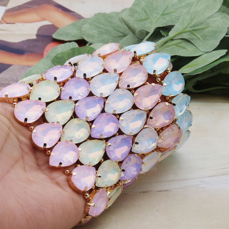 Bohemian Colorful Glass Bracelets For Woman European American Exaggeration Spring Rhinestone Bangle Madera Rhinestone Pulseira