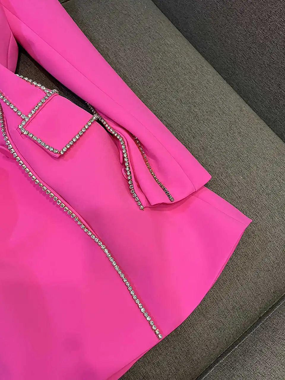 Beading Women Dress Fashion Slim Fit Double Breasted Blazer Long Jackt Customized Women Crystal Party 1 Piece Set