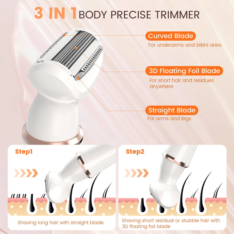 Sejoy 4 in 1 Electric Lady Shaver, Body Hair Trimmer Removal Epilator, Painless Cordless Trimmer Razor for Armpit Bikini Arm