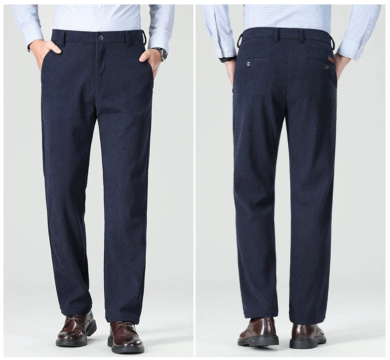Mens Business Casual Pants Corduroy Suit Pants Autunn Formal Dress Pants Brown Navy Khaki 29-42