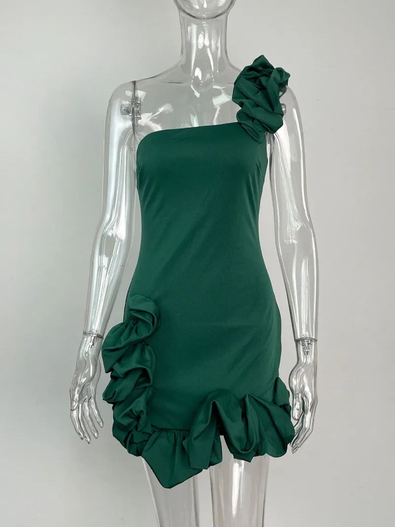 Women Elegant Floral One Shoulder High Waist Corset Party Evening Dress Prom Gown Fashion Women Strapless Cocktail Dress