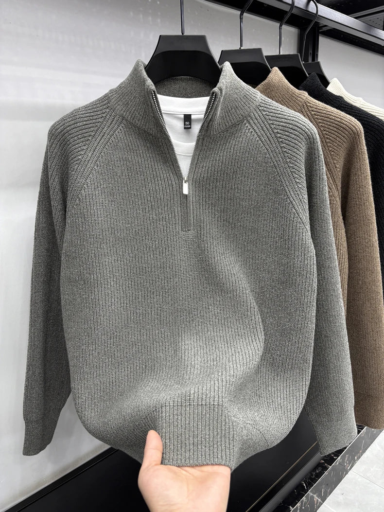 Men's Sweater Half Zipper Winter Thick Korean Edition Casual Loose Stand Up Collar Undercover