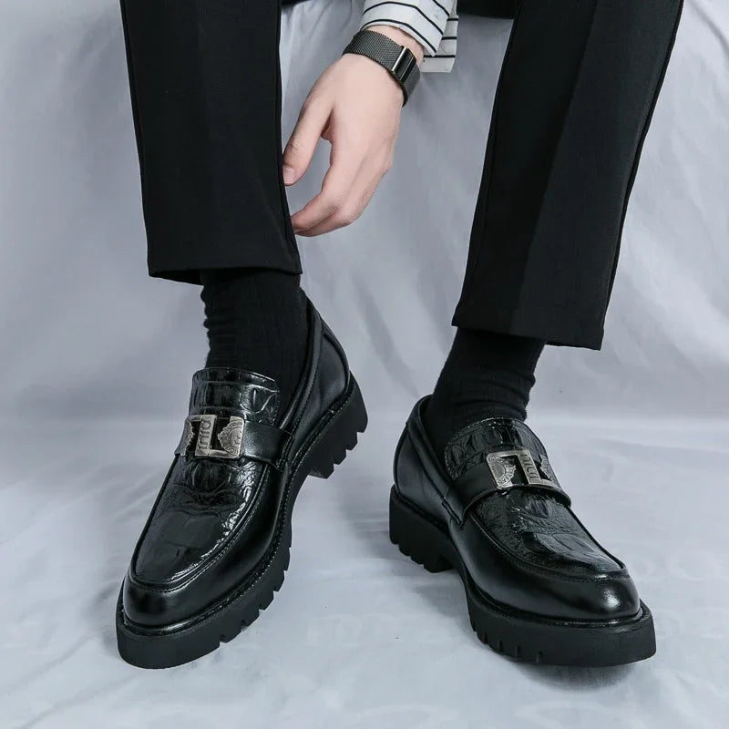 Mens Loafers Party Business Thick Soled Men Leather Shoes Dress Platform Shoes Comfortable Fashion New Casual Shoes for Men