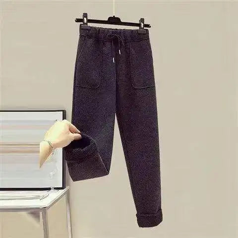 Thickened Lamb Velvet Set Women's Autumn Winter New Embroidery Sweatshirt Woolen Wide Leg Pants Two Piece Set Casual Style