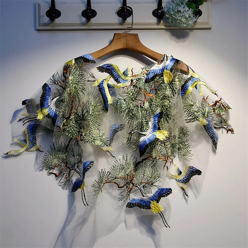 Capas e xales elegantes para mulheres, casaco solto com bordado, colete de renda, bolero, acessórios, casaco para festa, roupa externa WZ1826