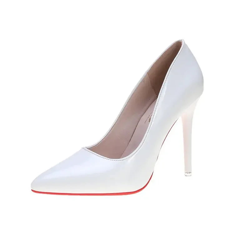 Big Size 35-45 women's shoes 2024 concise flock high heels women pumps pointed toe classic red gray ladies wedding shoes office