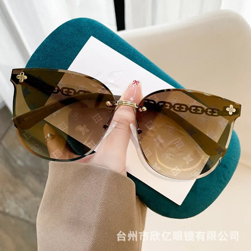 New European And American Style Half-frame Metal Sunglasses Fashion Slim Women's Sunglasses Anti-uv Glasses
