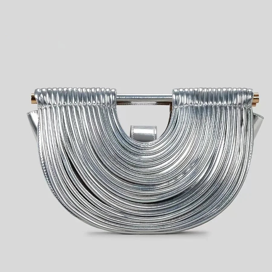 Bolsas para mulheres 2025 novo ouro designer de luxo marca mão tecido macarrão sacos meia redonda puxado hobo prata noite embreagem chique - CRAVO ROSE